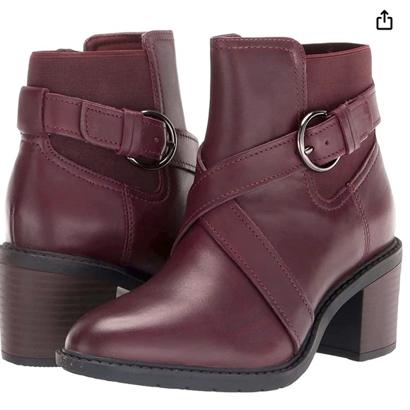 Clarks Shoes - NWT Clark’s Scene Straps Ankle Burgundy Leather Boots